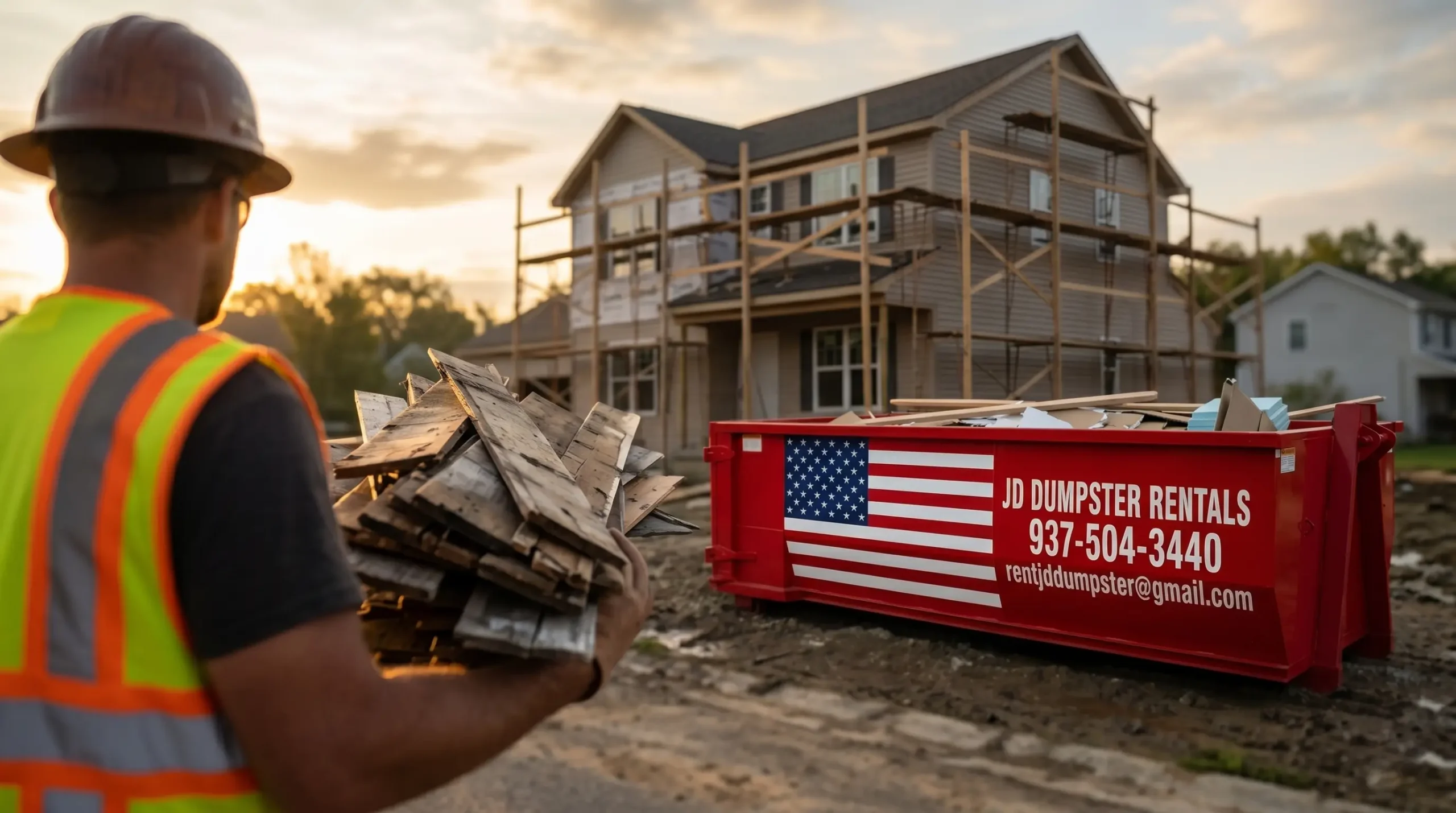 JD Dumpster Rentals dumpster at a construction job